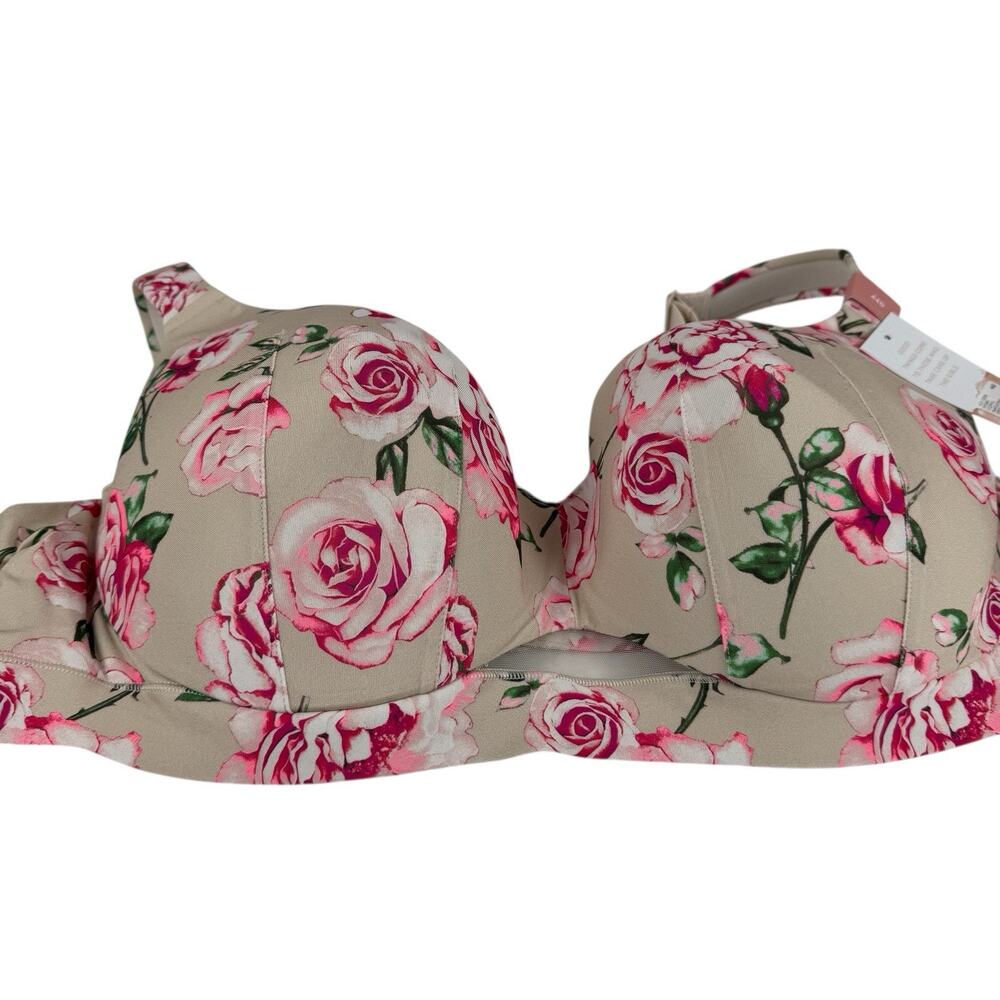 Cacique 44D Bra Pink Rose Floral Lightly Lined Full Coverage Underwire NWT